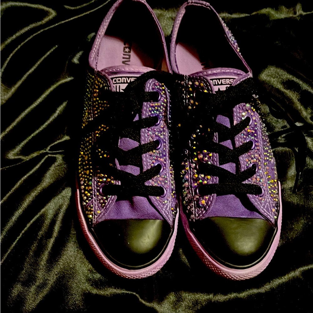 Customized Purple crystal Converse, women’s size 8